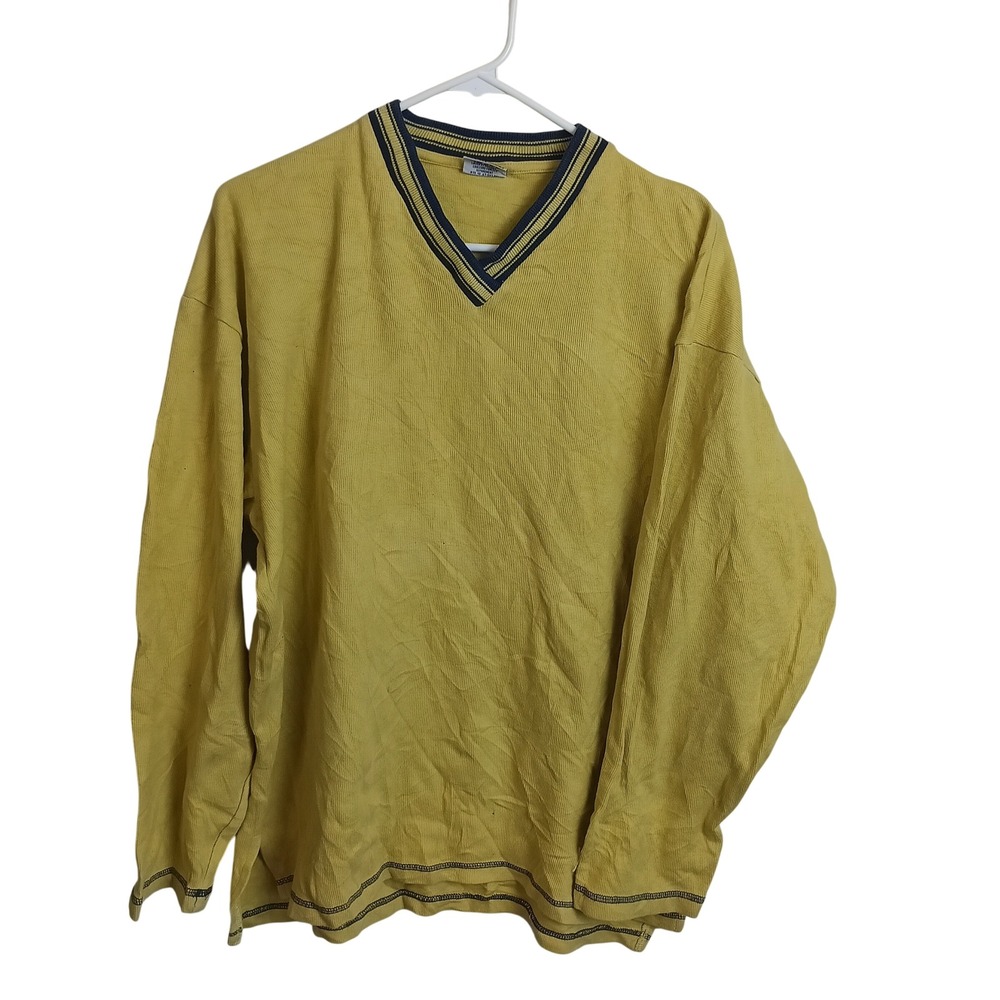 Levi Strauss V-Neck Pullover Mens Medium Yellow Good Ribbed Striped Trim